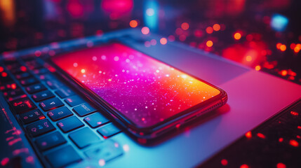 Poster - Mobile phone and laptop use for data protection and cybersecurity, including privacy security, data encryption, and secure internet access, featuring cutting-edge software technology