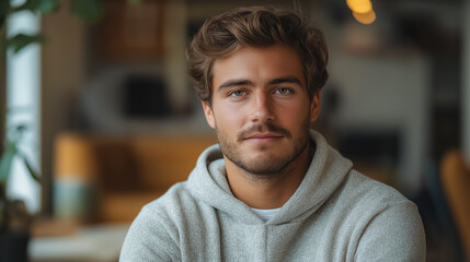 Poster - Portrait of young business man in casual wear, laptop and notes, desk work, remote and freelance setting