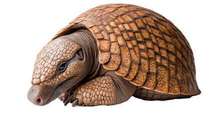Wall Mural - Cautious armadillo rolled up on transparent background