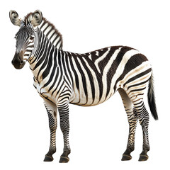 Wall Mural - Striped zebra standing on transparent background