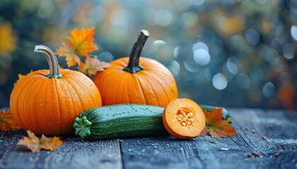 Poster - Autumn still life with pumpkin and zucchini 