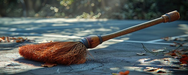 Wall Mural - A broom and brush lying on a tennis court.