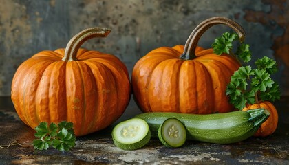 Canvas Print - Autumn still life with pumpkin and zucchini 