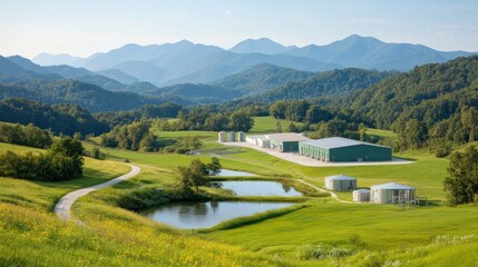 Wall Mural - A wide view of biogas storage and compression units, integral to wastewater treatment facilities