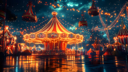 beautiful colorful circus, glowing and shiny