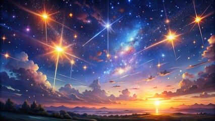 Wall Mural - Fantasy anime sky art wallpaper featuring a beautiful starry night with star falls and flares, in a digital art style