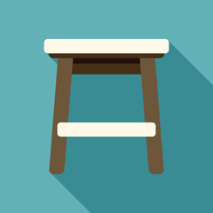 Poster - Simple wooden stool with a white seat and footrest is standing on a blue background