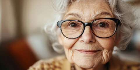 Wall Mural - Portrait of an elderly woman with glasses, generative AI