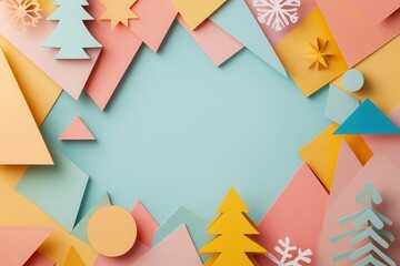 Poster - Stylized abstract holiday parade with geometric shapes and bright hues, creative interpretation, copy space for text,