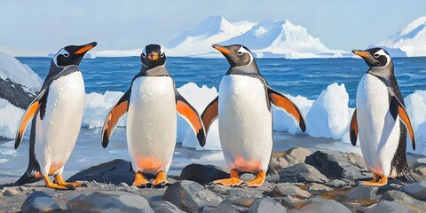 Sticker - Gentoo Penguins on Antarctic Shoreline 