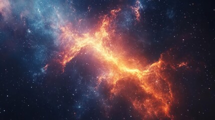 Wall Mural - Stunning celestial landscape featuring a nebula in the cosmos, bathed in colors of fire and mystery.