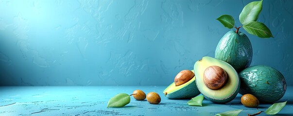 Sticker - avocado in slicing on a blue background