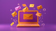 © The Pixel Store - 3d render of laptop with flying envelopes and letter, illustrating the concept of email marketing, Ai