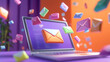 © The Pixel Store - 3d render of laptop with flying envelopes and letter, illustrating the concept of email marketing, Ai