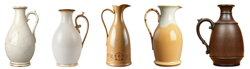 Sticker - set of vintage jugs isolated on transparent background.generative AI