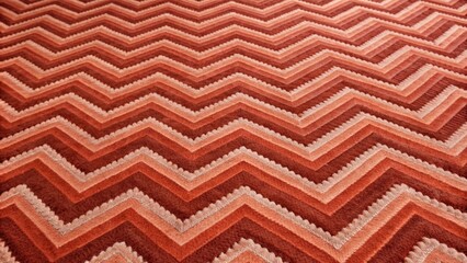 A close-up of a textured carpet with a repeating zigzag pattern in shades of orange, pink, and brown. The carpet is soft and plush, creating a sense of comfort and warmth. The image can be used as a b