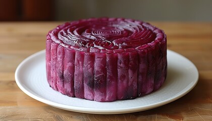 Poster - A purple mid autumn moon cake on a white plate