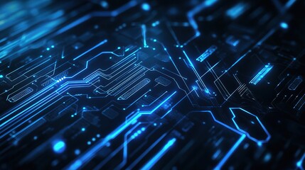 Poster - Cybernetic Circuitry: Glowing Blue Pathways of Innovation 