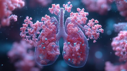 3D Human Lungs with Respiratory Infections: A high-quality rendering of lungs affected by common respiratory infections like the flu or bronchitis.