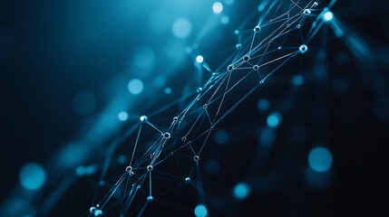 Poster - Abstract digital network connections glowing in blue light on a dark background