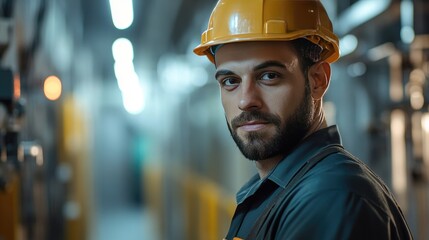Poster - Close-up of an electrician with a blurred electrical system behind, capturing the skill and precision required in electrical maintenance