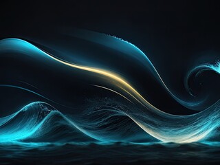 Wall Mural - Luminous abstract waves set against a dark abstract backdrop