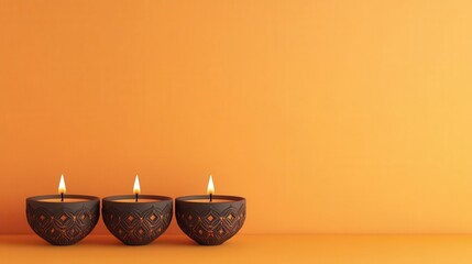 Decorative diya holders, intricate designs, 3D illustration