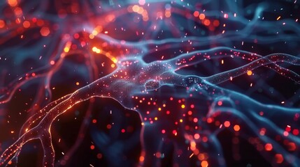Aufkleber - Vibrant 3D animation of artificial neural network with intricate web of connections