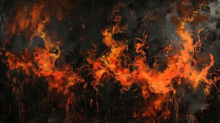 Leinwandbilder - Vertical flames on a black canvas, intense orange and red fire