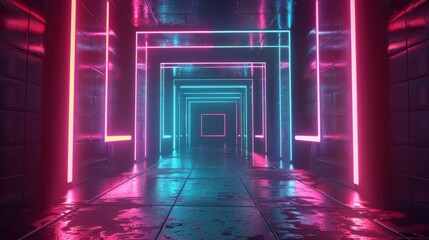 Aufkleber - Rotating square frames in a vibrant neon tunnel, looped 3D animation, abstract background