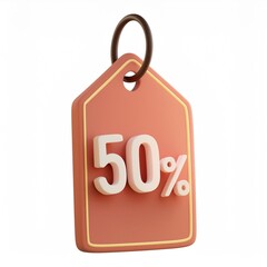 A stylish discount tag displaying 50% off, ideal for sale promotions and marketing campaigns.