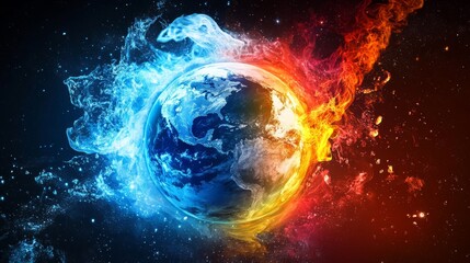 Poster - Planet Earth surrounded by vivid fire, water, air, and earth elements