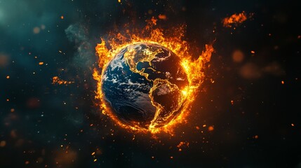 Poster - Planet Earth with surrounding elemental backgrounds fire, water, air, and earth