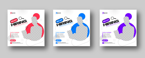 Wall Mural - we are hiring job vacancy social media post or square web banner template design with three color va