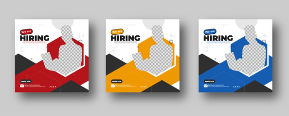 Wall Mural - we are hiring job vacancy social media post or square web banner template design with three color va
