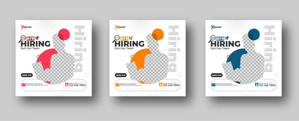 Wall Mural - we are hiring job vacancy social media post or square web banner template design with three color va