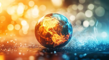 Leinwandbilder - Globe with fire, water, air, and earth elements in the background