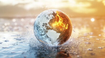 Poster - Globe with fire, water, air, and earth elements in the background