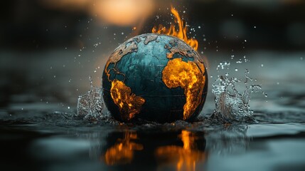 Leinwandbilder - Globe with fire, water, air, and earth elements in the background
