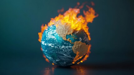Poster - Globe with contrasting fire, water, air, and soil textures