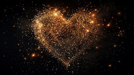 Poster - Glittery heart silhouette with luminous particles on black backdrop