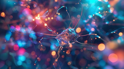 Aufkleber - Futuristic 3D animation of neural network in digital space with bright colors