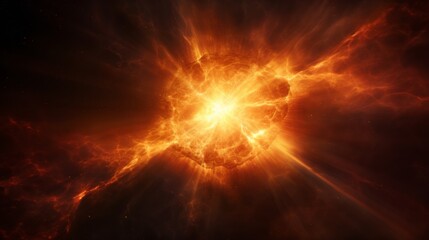 Poster - Bright sun in space, dark background, glowing solar flares, vibrant colors