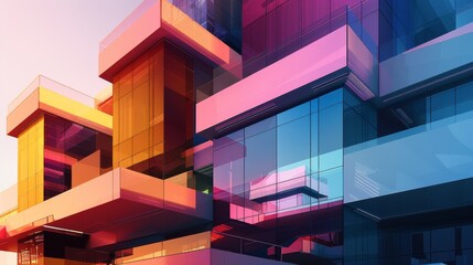 Poster - innovative architectural design with overlapping layers in a spectrum of gradient colors