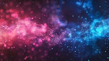 Poster - Abstract AI technology background with connected dots and lines in neon colors