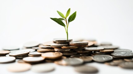 Poster - A pile of coins with a plant growing from the center, representing financial success and growth