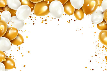 Aufkleber - Golden balloon and confetti frame for festive banner Isolated on white background