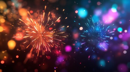 Aufkleber - Vibrant fireworks burst in night sky with colorful sparks