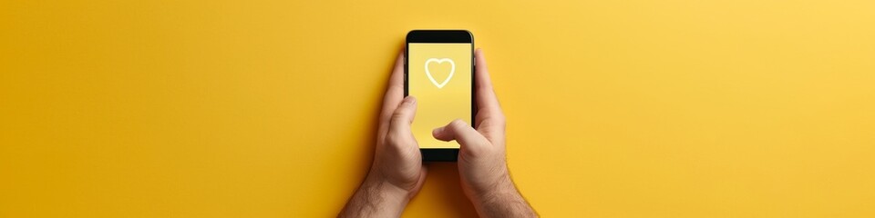 Aufkleber - Young Male Professional Using Smartphone for Digital Security on Vibrant Yellow Background – Personal Cybersecurity Measures Flat Lay