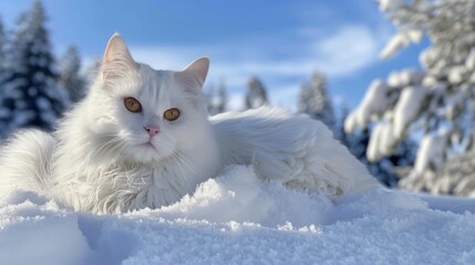 Sticker - A White Cat Resting in the Snow